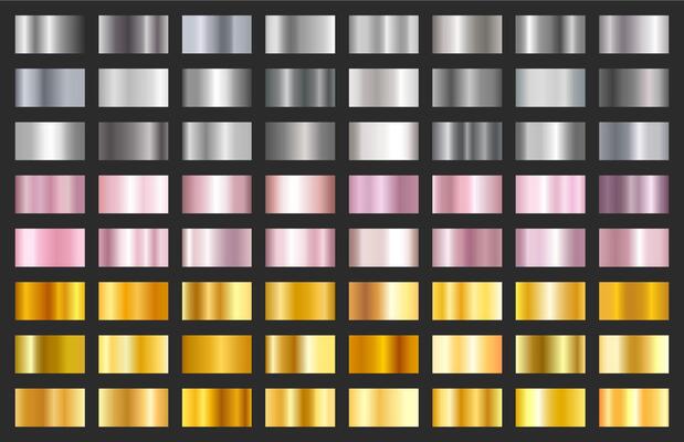 Gold rose, silver and golden gradients. Metallic shiny gradient, chrome metal frame. Metal foil texture for glossy banner and premium label. luxury plates