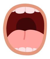 Cartoon illustration featuring an open mouth displaying a tongue and teeth, conveying emotions like screaming, singing, or expressing strong feelings vividly vector