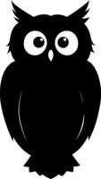 This image showcases a cute owl silhouette presented in a simple black and white style. The owl is isolated on a white background making it ideal for various design projects. vector