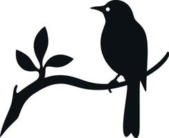 Bird on branch silhouette isolated on white background vector