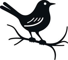 Simple bird on branch silhouette isolated on white background vector