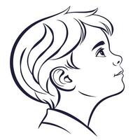A boy's profile in black and white vector
