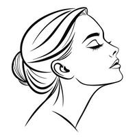 A woman's face with a long ponytail and a white background vector