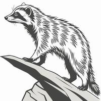 A drawing of a raccoon standing on a rock vector