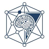 The brain is in a hexagon shape with a line connecting it to other lines vector