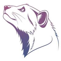 A ferret head in a purple and white color scheme vector