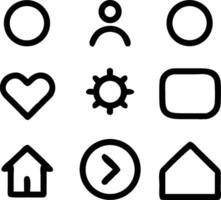 Nine Bold Black Icons Set Circle Heart Home User Gear Square Arrow icon set vector