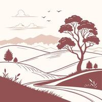A landscape with trees and a road vector