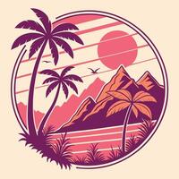 Tropical island with palm trees and mountains vector