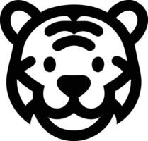 Black and White Tiger Face Icon Bold Outline Simple Cartoon Style vecto vector
