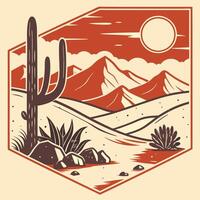 A desert landscape with cactus and mountains vector