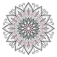 Intricate Pink and Green Floral Mandala Design with Black Outline and Swirls pattern vector