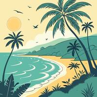 Tropical beach with palm trees and sea vector