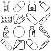 Medical Supplies Icons Set Outline Style vector