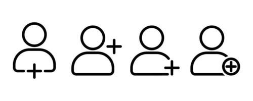 Add user icon set. add account symbol linear icons. Person profile avatar with plus illustration. vector