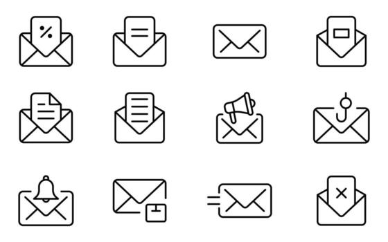 Email envelope icon set. Inbox Simple Line Art Icon. Email Message Icon Set for UI UX App or Social Media. vector