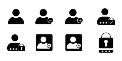 user icon set, and account symbols in black and white, featuring profile, profile, status, and security features, group, for UI and web interfaces. vector