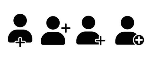 Add user icon set. add account symbol in black and white icons. Person profile avatar with plus illustration. vector