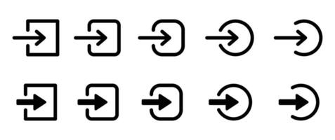 arrow login icon set, login icon in trendy flat style, black and white entrance arrow icon, Doorway entrance sign. login icons. Set of sign in. vector