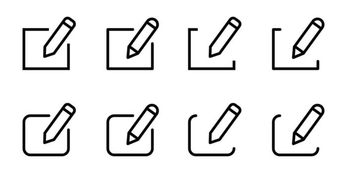 set of edit pen icon line style. create modify pen sign button, Pencil icon, sign up icon. editing text file document icons. vector