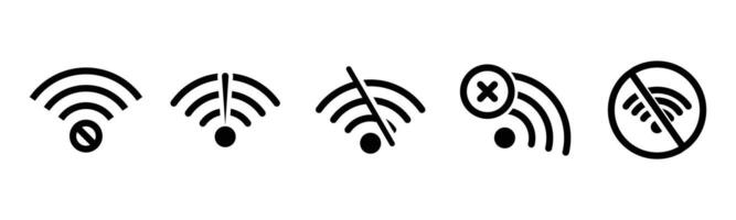 No WIFI Connection Symbol, No Internet set, Connection Lost, and Connection Problem Icons, No WIFI forbidden sign. Offline WIFI Icon. illustration. vector