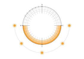 Sun path diagram for architectural planning, showing vector