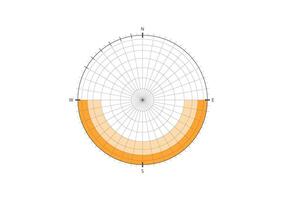 Sun path diagram for architectural planning, showing solar movement and orientation for daylight strategy and a energy-efficient design. vector