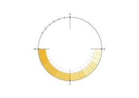 Sun path diagram for architectural planning, showing solar movement and orientation for daylight strategy and energy-efficient a design. vector