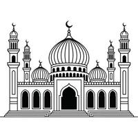 Flat Style Mosque Design with Domes and Minarets. vector
