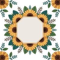 Sunflower Wedding Frame Design in Flat Style. vector