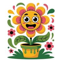 A cartoon flower with a face and a smile vector