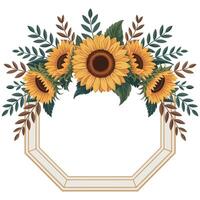 Sunflower frame with leaves and flowers vector