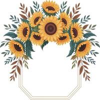 Sunflowers and leaves in a square frame vector