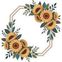sunflower frame with leaves and flowers on white background vector
