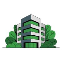 A cartoon building with green trees and green windows vector