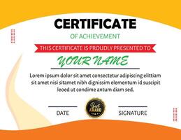 Certificate of achievement template with an orange and white design vector