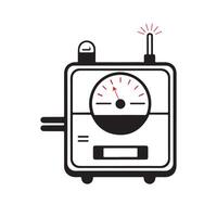 A black and white image of a clock with a red light vector