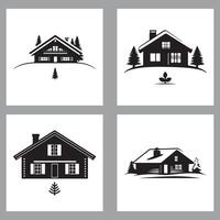 Four black and white houses with trees and snow vector