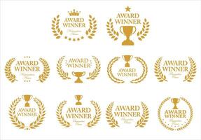 Award Winner emblem and logo collection of laurel with gold text isolated on white background vector