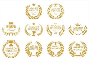 Award Winner emblem and logo collection of gold laurel with gold text isolated on white background vector