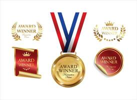 Golden emblem and laurel award isolated on white background vector