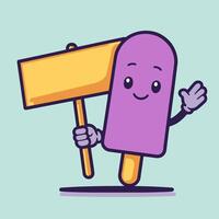 Smiling Popsicle Holding Blank Sign vector