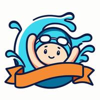 Happy Swimmer with Cap and Goggles in Water vector