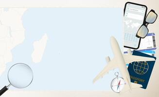 Mauritius map and flag, cargo plane on the detailed map of Mauritius with flag. vector
