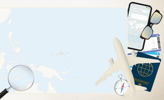 Micronesia map and flag, cargo plane on the detailed map of Micronesia with flag. vector