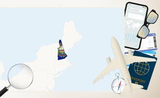 New Hampshire map and flag, cargo plane on the detailed map of New Hampshire with flag. vector