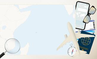 Seychelles map and flag, cargo plane on the detailed map of Seychelles with flag. vector