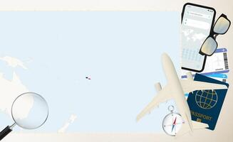 Samoa map and flag, cargo plane on the detailed map of Samoa with flag. vector