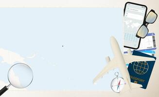 Nauru map and flag, cargo plane on the detailed map of Nauru with flag. vector