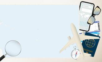Tuvalu map and flag, cargo plane on the detailed map of Tuvalu with flag. vector